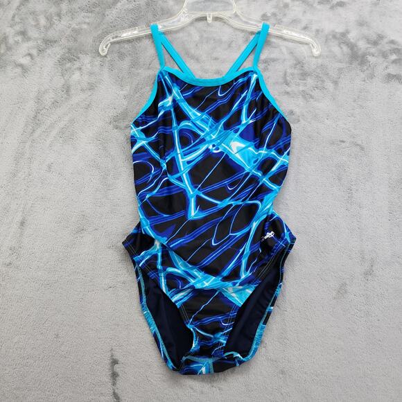 Waterpro Swimwear Swimsuit Size 36 Blue Lightning Thin V-Back Full Coverage Swim - Picture 1 of 10